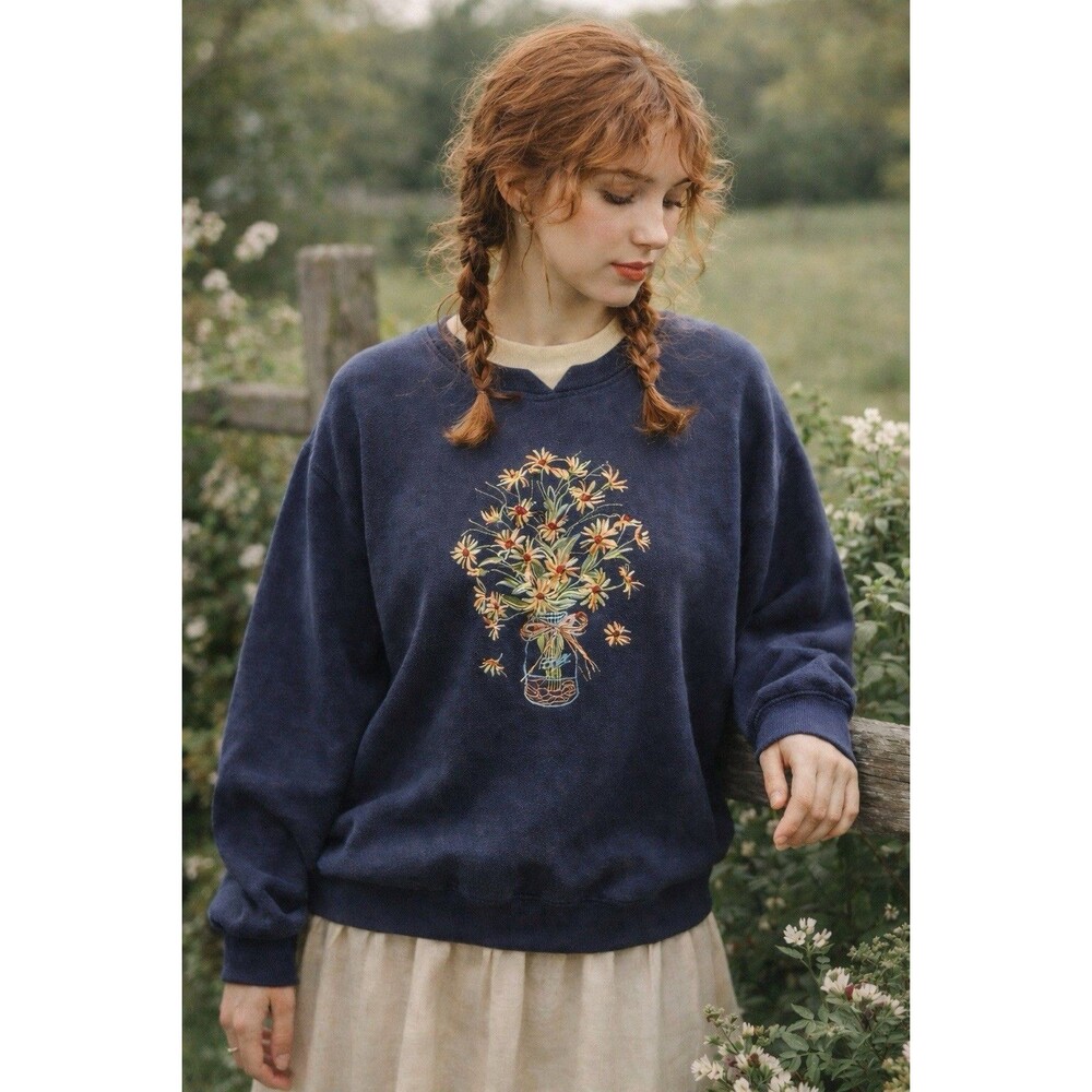 Vintage Shenanigans Sweatshirt Mason Jar Wildflowers Size Large Cottagecore